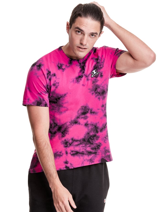 Champion Herre T-Shirts Pink/Sort - Galaxy Dye Embroidered C Logo & Script Applique - Danmark LRD-10